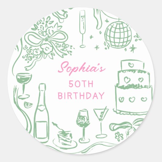 Hand getrokken Coquette Wiser en Hotter Verjaardag Ronde Sticker (Voorkant)