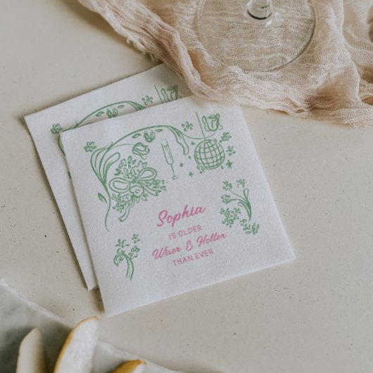 Hand getrokken Coquette Wiser en Hotter Verjaardag Servet