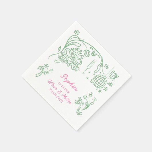 Hand getrokken Coquette Wiser en Hotter Verjaardag Servet (Hoek)