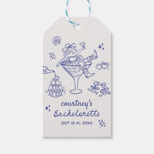 Hand getrokken Cowgirl Bachelorette Weekend Cadeaulabel (Voorkant)