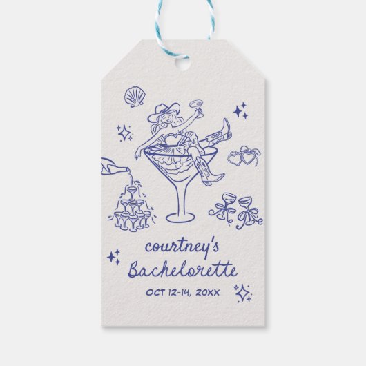 Hand getrokken Cowgirl Bachelorette Weekend Cadeaulabel (Achterkant)