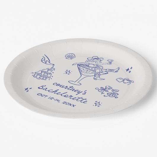 Hand getrokken Cowgirl Bachelorette Weekend Papieren Bordje (Gekanteld)