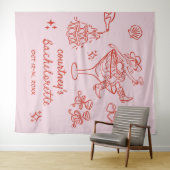 Hand getrokken Cowgirl Bachelorette Weekend Wandkleed (In Situ (horizontaal))