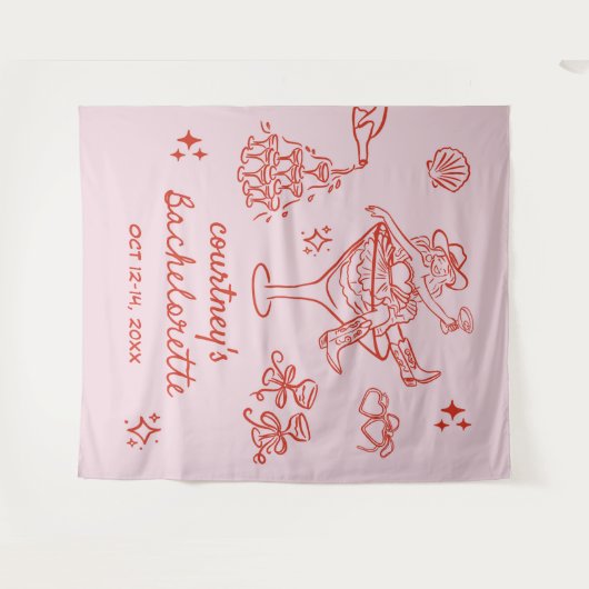 Hand getrokken Cowgirl Bachelorette Weekend Wandkleed (Voorkant (horizontaal))