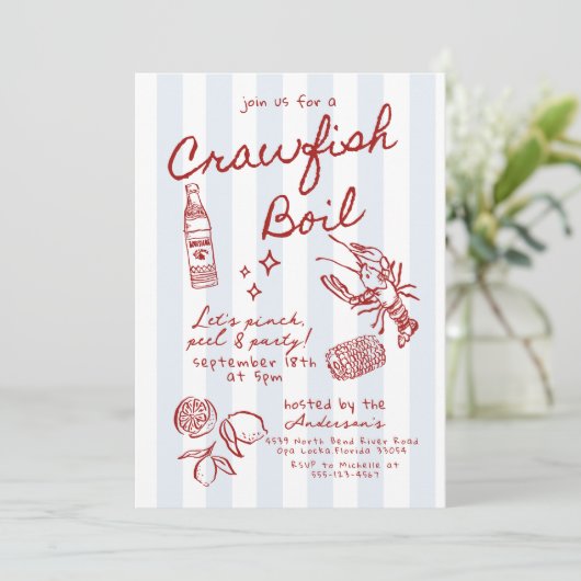 Hand getrokken Crawfish Boil Seafood Boil Party Kaart (Staand voorkant)