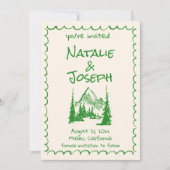 Hand getrokken Cream Green Boho Mountain Wedding Save The Date (Voorkant)
