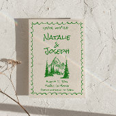 Hand getrokken Cream Green Boho Mountain Wedding Save The Date