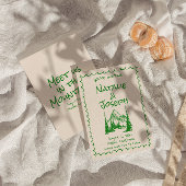 Hand getrokken Cream Green Boho Mountain Wedding Save The Date