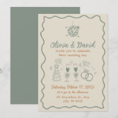 Hand getrokken crème en groene kronkelende lijnen  kaart (Voorkant / Achterkant)