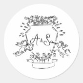 Hand getrokken Crest Monogram Trouwcirkel Ronde Sticker (Voorkant)