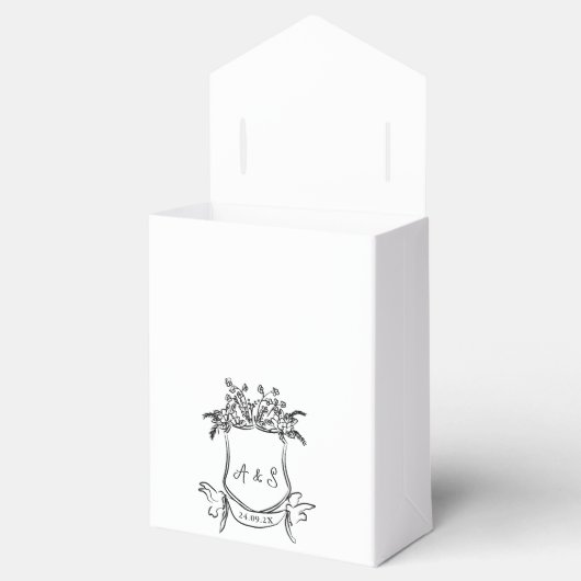 Hand getrokken Crest Zwart Wit Trouwgunstbox Bedankdoosjes (Geopend)