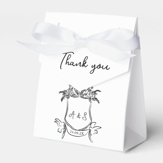 Hand getrokken Crest Zwart Wit Trouwgunstbox Bedankdoosjes (Voorkant Zijde)