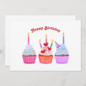 Hand getrokken cupcakes kaarslicht verjaardag feestdagenkaart (Voorkant / Achterkant)