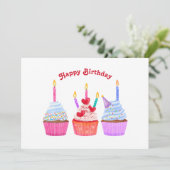 Hand getrokken cupcakes kaarslicht verjaardag feestdagenkaart (Staand voorkant)