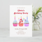 Hand getrokken cupcakes kaarslicht verjaardag kaart (Staand voorkant)