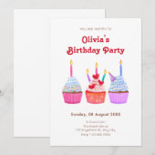 Hand getrokken cupcakes kaarslicht verjaardag kaart (Voorkant / Achterkant)