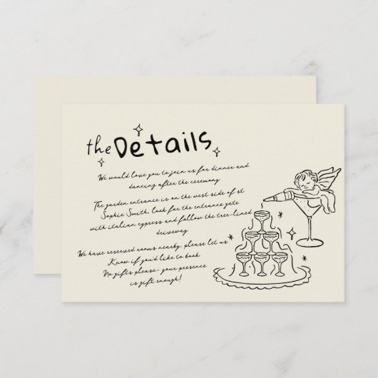 Hand getrokken Cupido bruiloft details behuizing k RSVP Kaartje (Voorkant / Achterkant)