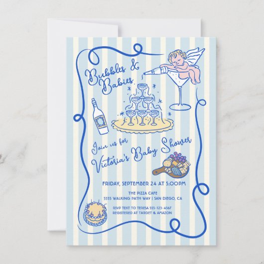 Hand getrokken cupido champagne Baby shower Kaart (Voorkant)