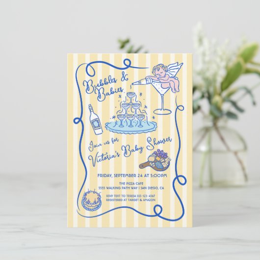 Hand getrokken cupido champagne Baby shower Kaart (Staand voorkant)