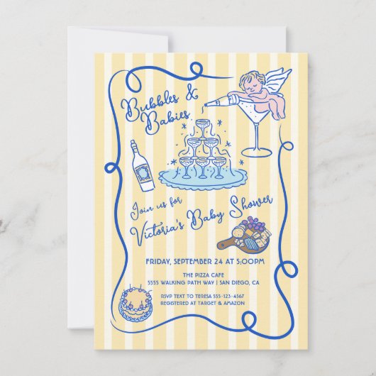 Hand getrokken cupido champagne Baby shower Kaart (Voorkant)