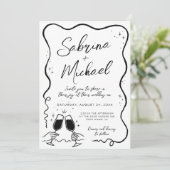 Hand getrokken Curvy Whimsical Zwart-wit bruiloft Kaart (Staand voorkant)