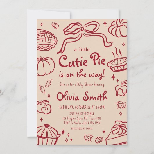 Hand getrokken Cutie Pie Herfst Baby shower Kaart (Voorkant)