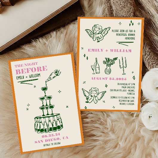 Hand getrokken de avond voor repetitie diner kaart