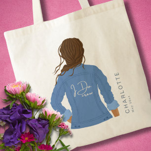 Hand getrokken Denim Jacket Bruin Haar Ik doe Crew Tote Bag