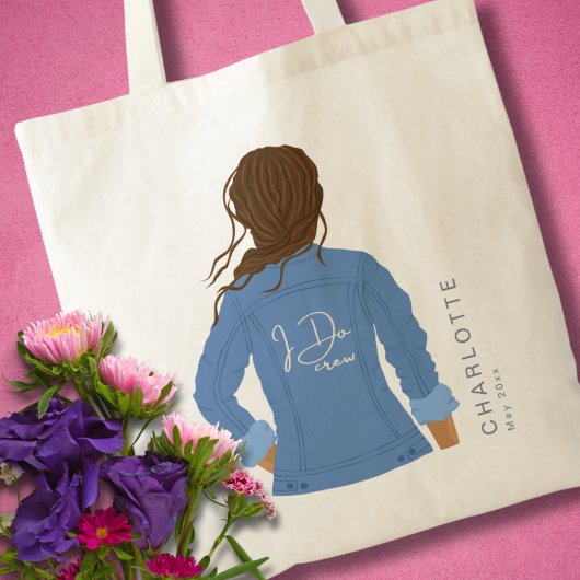 Hand getrokken Denim Jacket Bruin Haar Ik doe Crew Tote Bag