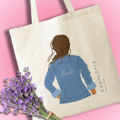 Hand getrokken Denim Jacket Bruin Hair Bride Tote Bag