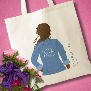 Hand getrokken Denim Jacket Donker Haar & Huid Ik  Tote Bag