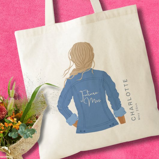 Hand getrokken denim jas blond haar toekomst Mrs. Tote Bag