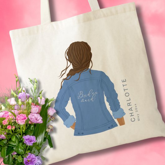 Hand getrokken Denim Jas Bruin Haar Bruidsmeisje Tote Bag