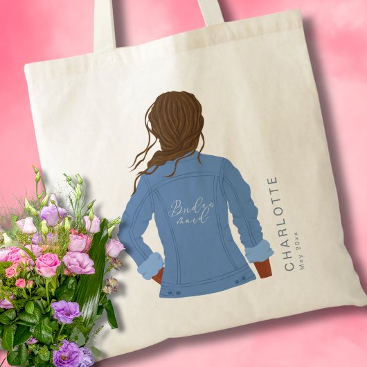 Hand Getrokken Denim Jas Donker Haar & Huid Bruids Tote Bag