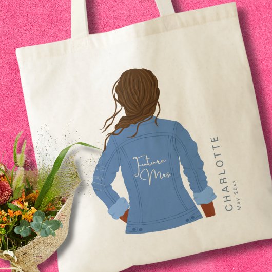 Hand Getrokken Denim Jas Donker Haar & Huid Toekom Tote Bag