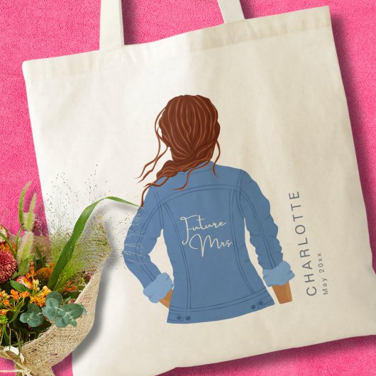 Hand getrokken denim jas rood haar toekomst Mrs. Tote Bag