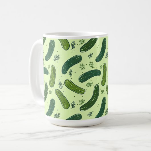 Hand getrokken dille augurk patroon koffiemok (Voorkant links)