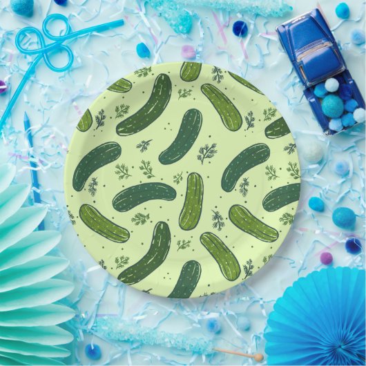 Hand getrokken dille augurk patroon papieren bordje (Feest)