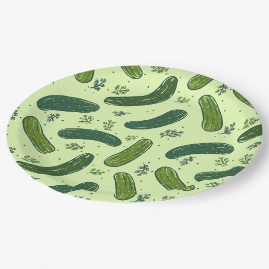 Hand getrokken dille augurk patroon papieren bordje (Gekanteld)