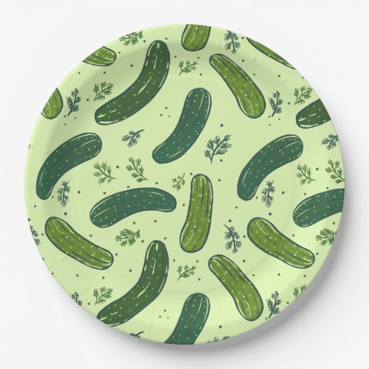 Hand getrokken dille augurk patroon papieren bordje (Voorkant)