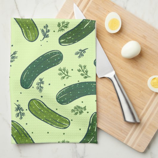 Hand getrokken dille augurk patroon theedoek (Quarter Fold)