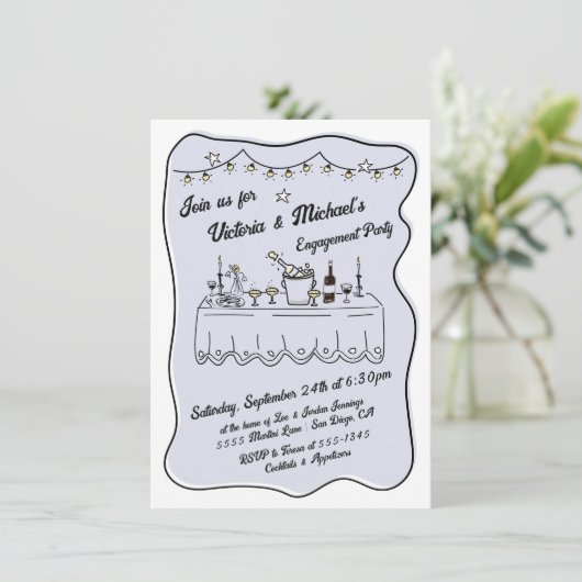 Hand getrokken diner bruiloft verlovingsfeest kaart (Staand voorkant)