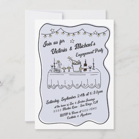 Hand getrokken diner bruiloft verlovingsfeest kaart (Voorkant)