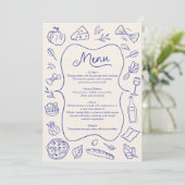 Hand getrokken diner menu Italiaans Blauw (Staand voorkant)