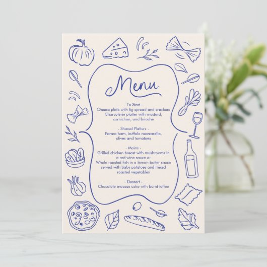 Hand getrokken diner menu Italiaans Blauw (Staand voorkant)