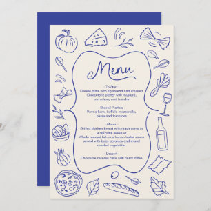 Hand getrokken diner menu Italiaans Blauw
