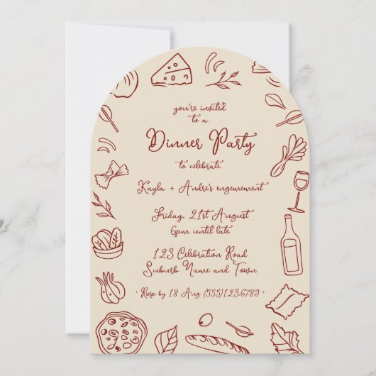 Hand getrokken Dinner Party Arch uitnodiging (Voorkant)
