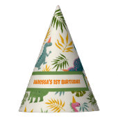 Hand-getrokken Dino-mite Verjaardagsfeestje Kleurr Feesthoedjes (Voorkant)