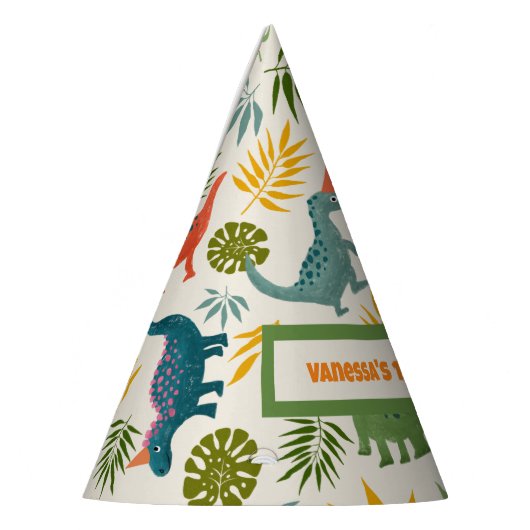 Hand-getrokken Dino-mite Verjaardagsfeestje Kleurr Feesthoedjes (Links)