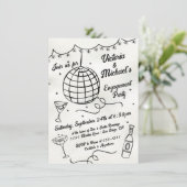 Hand getrokken disco bal funky verlovingsfeest kaart (Staand voorkant)